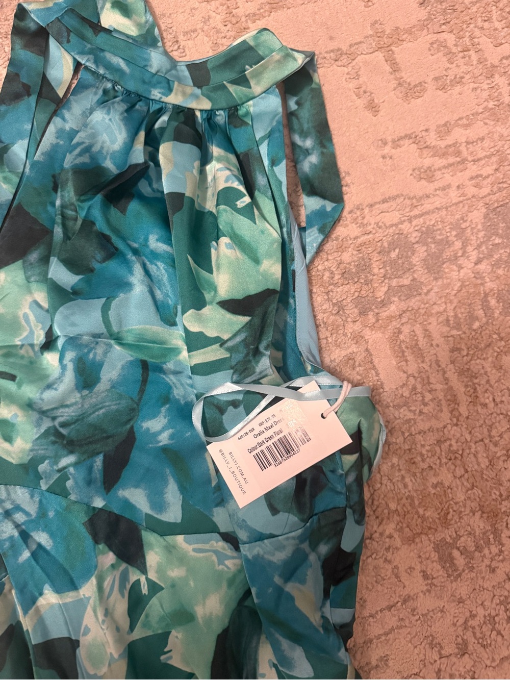 Halter Maxi Dress in Teal Floral Print - Picture 3 of 3